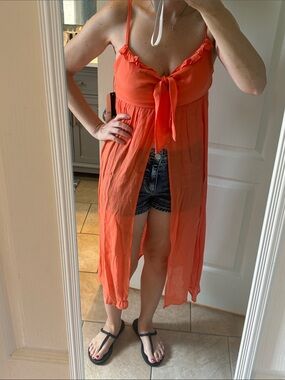 meraki Bright Orange Open Front Tank Top